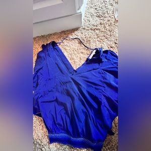 Trina Turk royal blue sleeveless shirt with gathered elastic waste